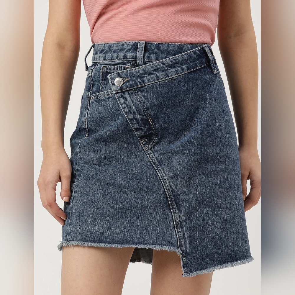 Pure Cotton Plain Regular Fit Denim Skirt - Picture 2 of 4